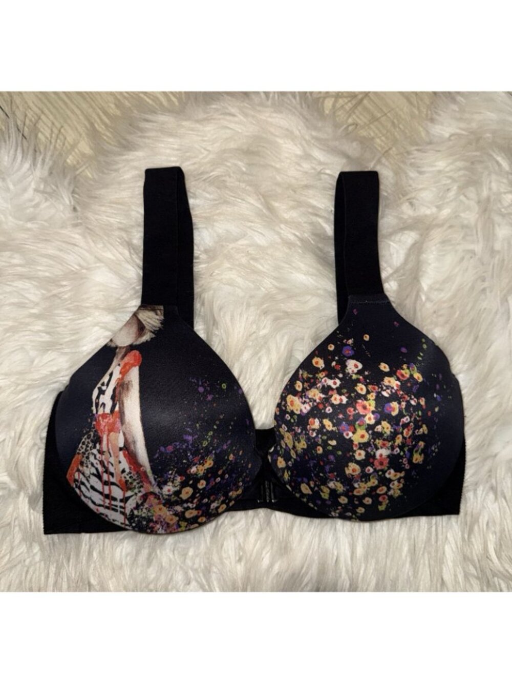Spanx Bra-llelujah! Bra Lined UW Limited Edition Girl Floral Womens 36B Black - Picture 2 of 6